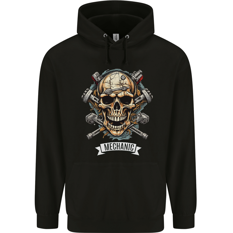 Mechanic Skull Biker Motorbike, Motorcycle, Childrens Kids Hoodie Black