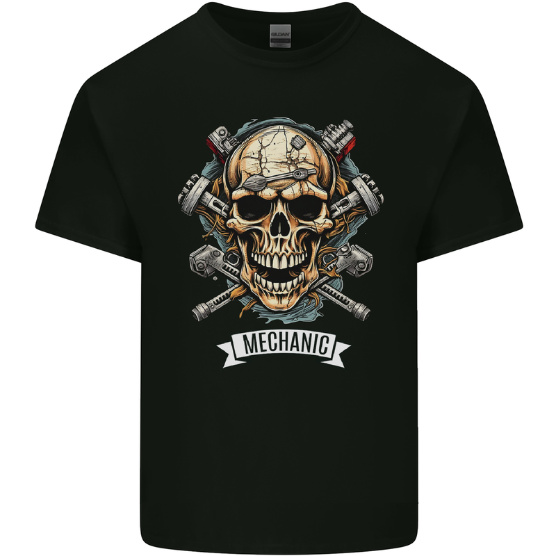 Mechanic Skull Biker Motorbike, Motorcycle, Kids T-Shirt Childrens Black