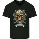 Mechanic Skull Biker Motorbike, Motorcycle, Mens V-Neck Cotton T-Shirt Black