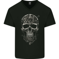 Mechanical Skull Clock Watch Mechanic Engineer Mens V-Neck Cotton T-Shirt Black