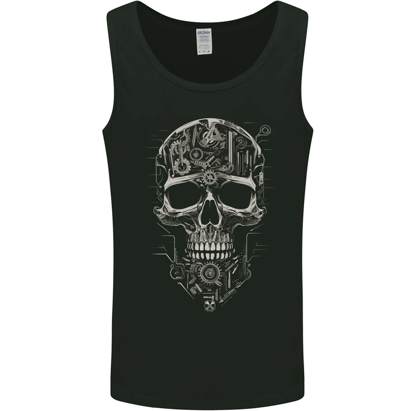 Mechanical Skull Clock Watch Mechanic Engineer Mens Vest Tank Top Black