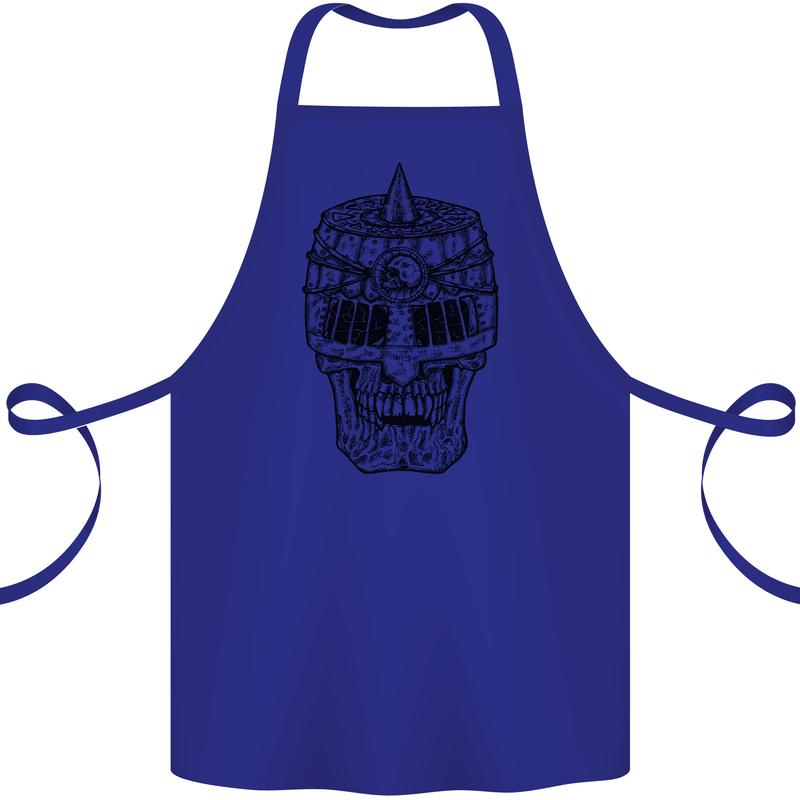 Medieval Skull Helmet Cotton Apron 100% Organic Royal Blue