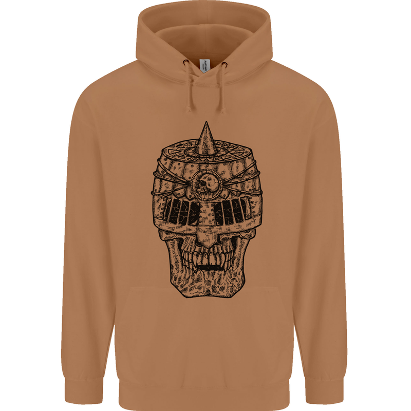 Medieval Skull Helmet Mens 80% Cotton Hoodie Caramel Latte