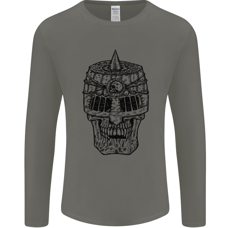Medieval Skull Helmet Mens Long Sleeve T-Shirt Charcoal