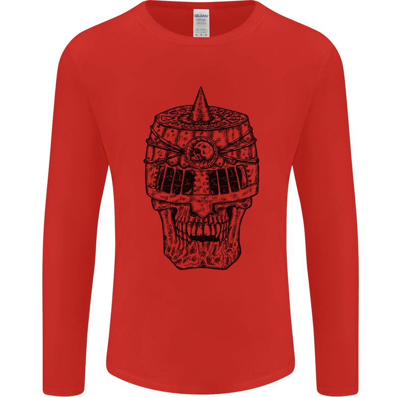 Medieval Skull Helmet Mens Long Sleeve T-Shirt Red