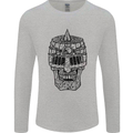 Medieval Skull Helmet Mens Long Sleeve T-Shirt Sports Grey