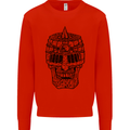 Medieval Skull Helmet Mens Sweatshirt Jumper Bright Red