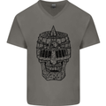 Medieval Skull Helmet Mens V-Neck Cotton T-Shirt Charcoal