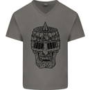 Medieval Skull Helmet Mens V-Neck Cotton T-Shirt Charcoal