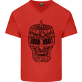 Medieval Skull Helmet Mens V-Neck Cotton T-Shirt Red