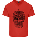 Medieval Skull Helmet Mens V-Neck Cotton T-Shirt Red
