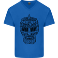 Medieval Skull Helmet Mens V-Neck Cotton T-Shirt Royal Blue