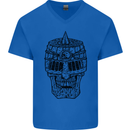 Medieval Skull Helmet Mens V-Neck Cotton T-Shirt Royal Blue