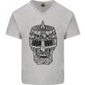 Medieval Skull Helmet Mens V-Neck Cotton T-Shirt Sports Grey