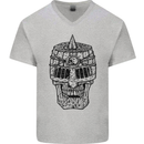 Medieval Skull Helmet Mens V-Neck Cotton T-Shirt Sports Grey