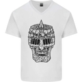 Medieval Skull Helmet Mens V-Neck Cotton T-Shirt White