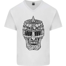 Medieval Skull Helmet Mens V-Neck Cotton T-Shirt White