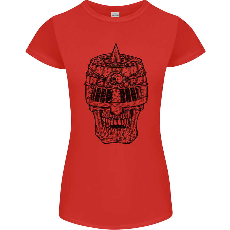Medieval Skull Helmet Womens Petite Cut T-Shirt Red