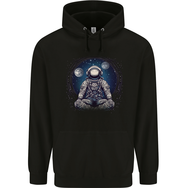 Meditating Astronaut Yoga Space Planets Mens 80% Cotton Hoodie Black