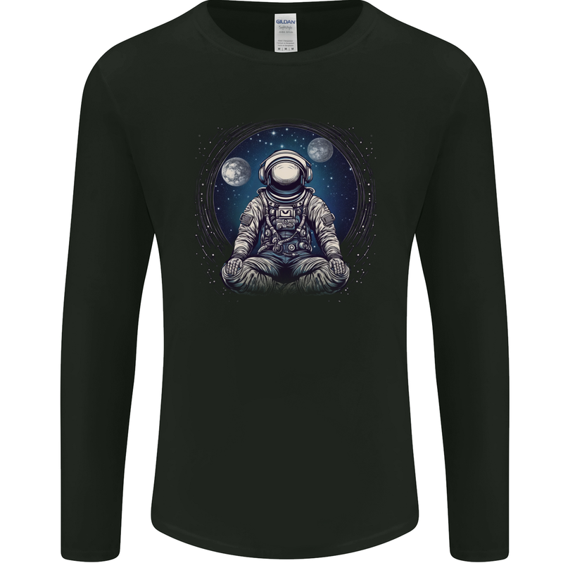 Meditating Astronaut Yoga Space Planets Mens Long Sleeve T-Shirt Black