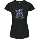 Meditating Astronaut Yoga Space Planets Womens Petite Cut T-Shirt Black