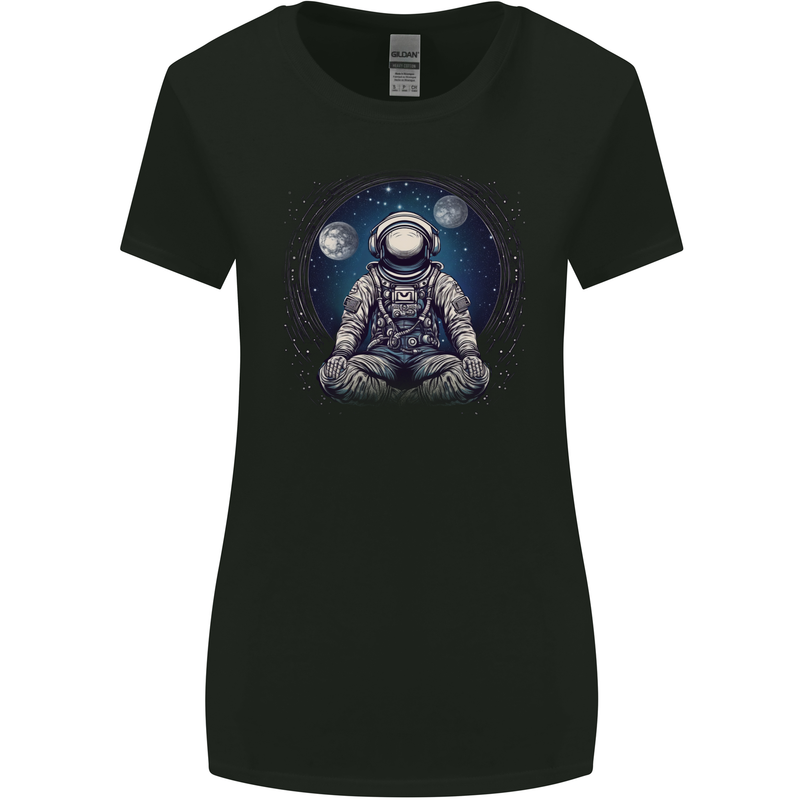 Meditating Astronaut Yoga Space Planets Womens Wider Cut T-Shirt Black