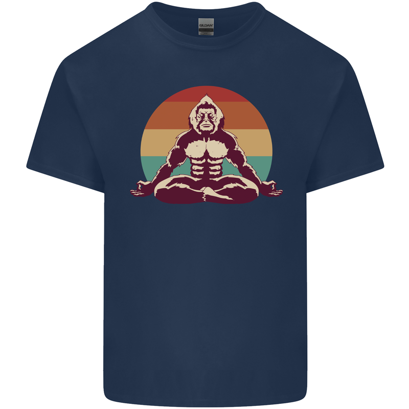 Meditating Bigfoot Yoga Kids T-Shirt Childrens Navy Blue
