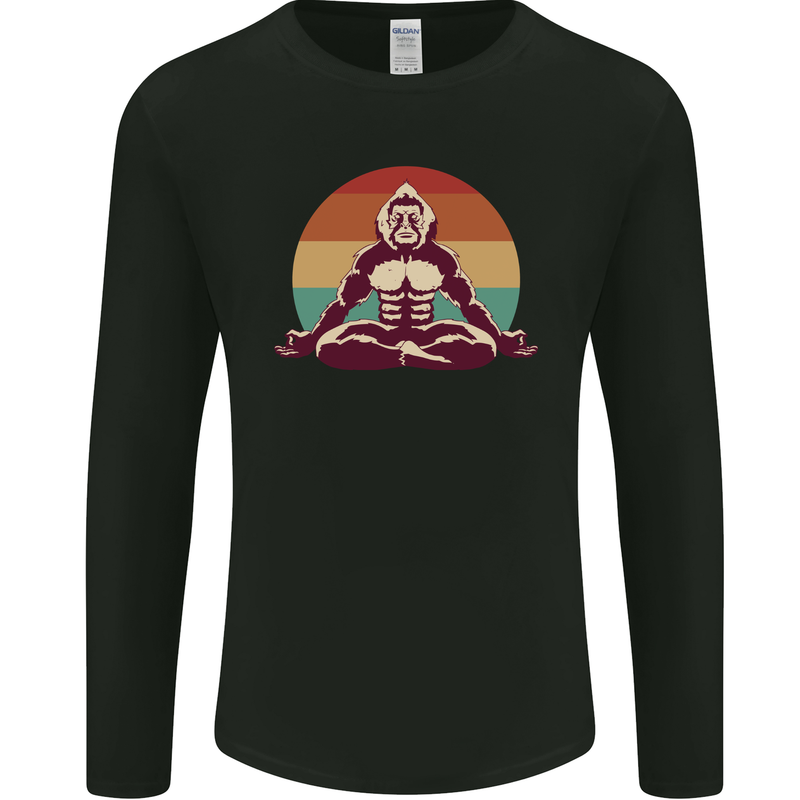 Meditating Bigfoot Yoga Mens Long Sleeve T-Shirt Black