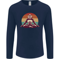 Meditating Bigfoot Yoga Mens Long Sleeve T-Shirt Navy Blue