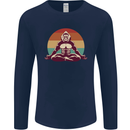 Meditating Bigfoot Yoga Mens Long Sleeve T-Shirt Navy Blue