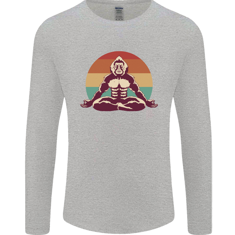 Meditating Bigfoot Yoga Mens Long Sleeve T-Shirt Sports Grey