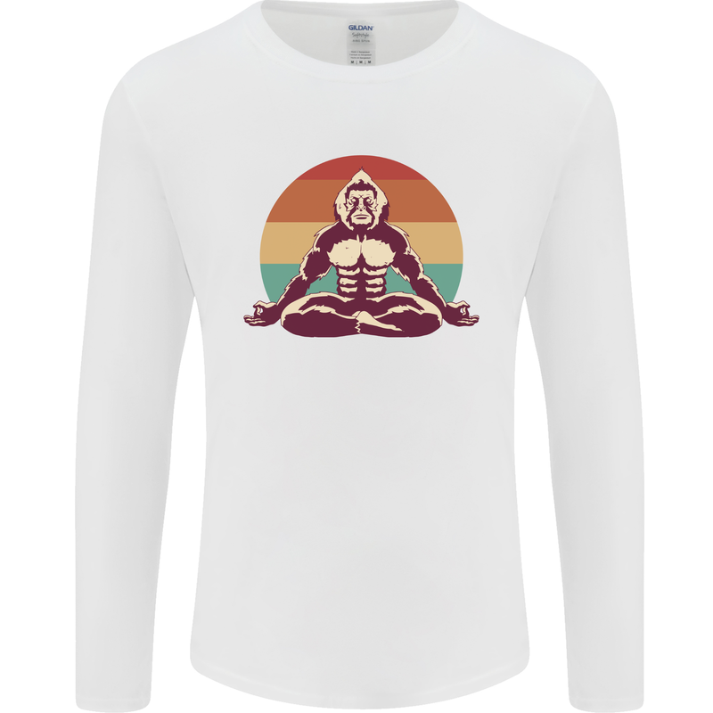 Meditating Bigfoot Yoga Mens Long Sleeve T-Shirt White