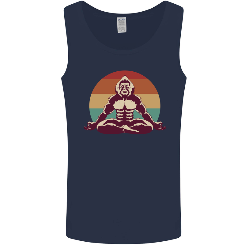 Meditating Bigfoot Yoga Mens Vest Tank Top Navy Blue