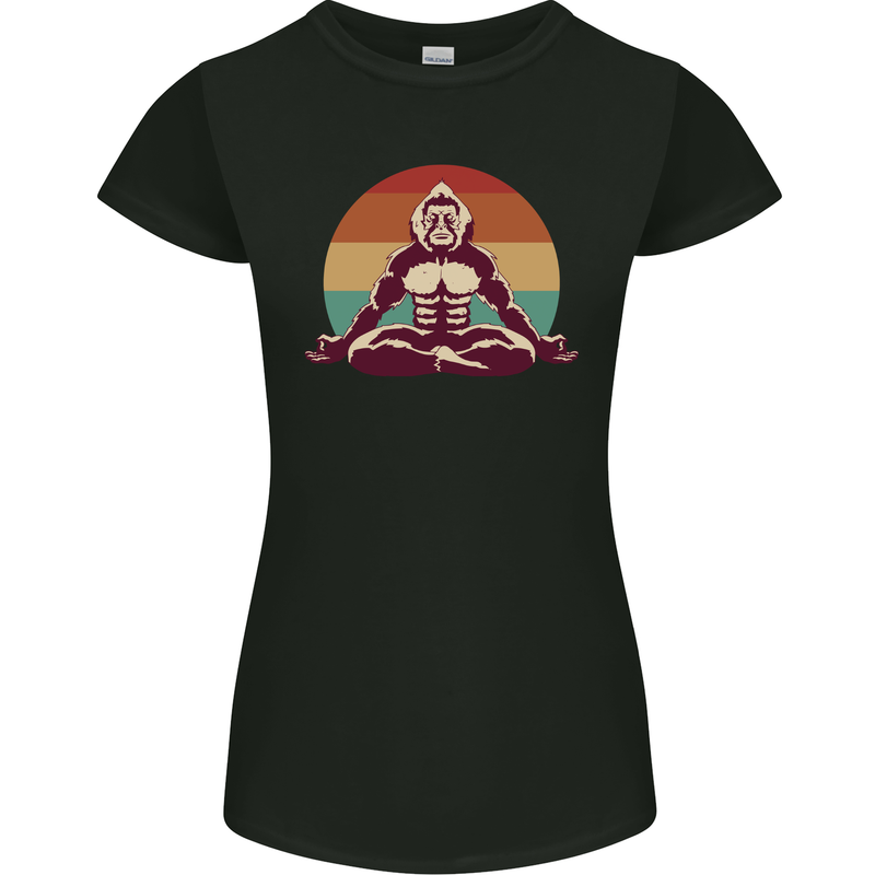 Meditating Bigfoot Yoga Womens Petite Cut T-Shirt Black