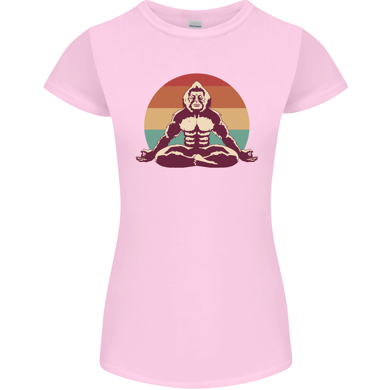 Meditating Bigfoot Yoga Womens Petite Cut T-Shirt Light Pink