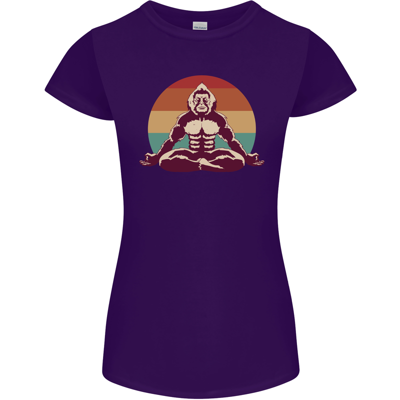 Meditating Bigfoot Yoga Womens Petite Cut T-Shirt Purple