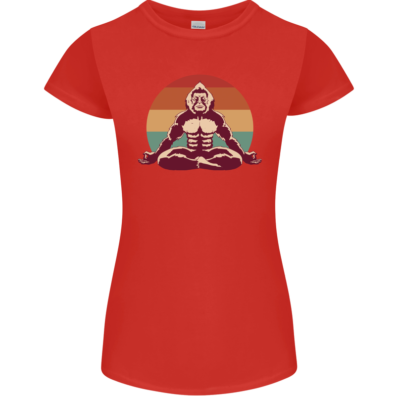 Meditating Bigfoot Yoga Womens Petite Cut T-Shirt Red