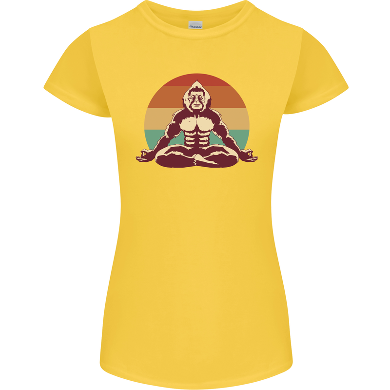 Meditating Bigfoot Yoga Womens Petite Cut T-Shirt Yellow