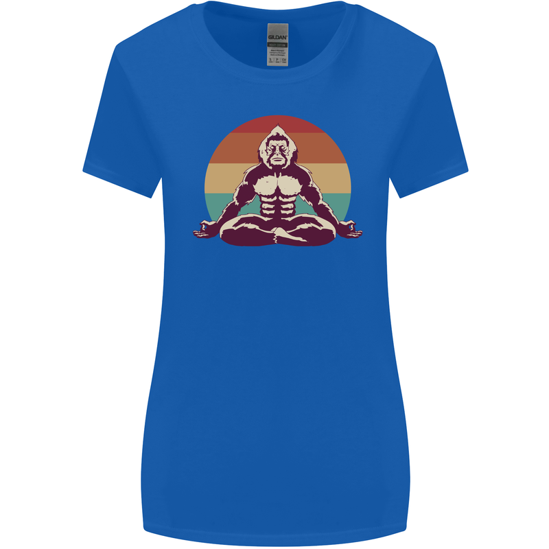 Meditating Bigfoot Yoga Womens Wider Cut T-Shirt Royal Blue