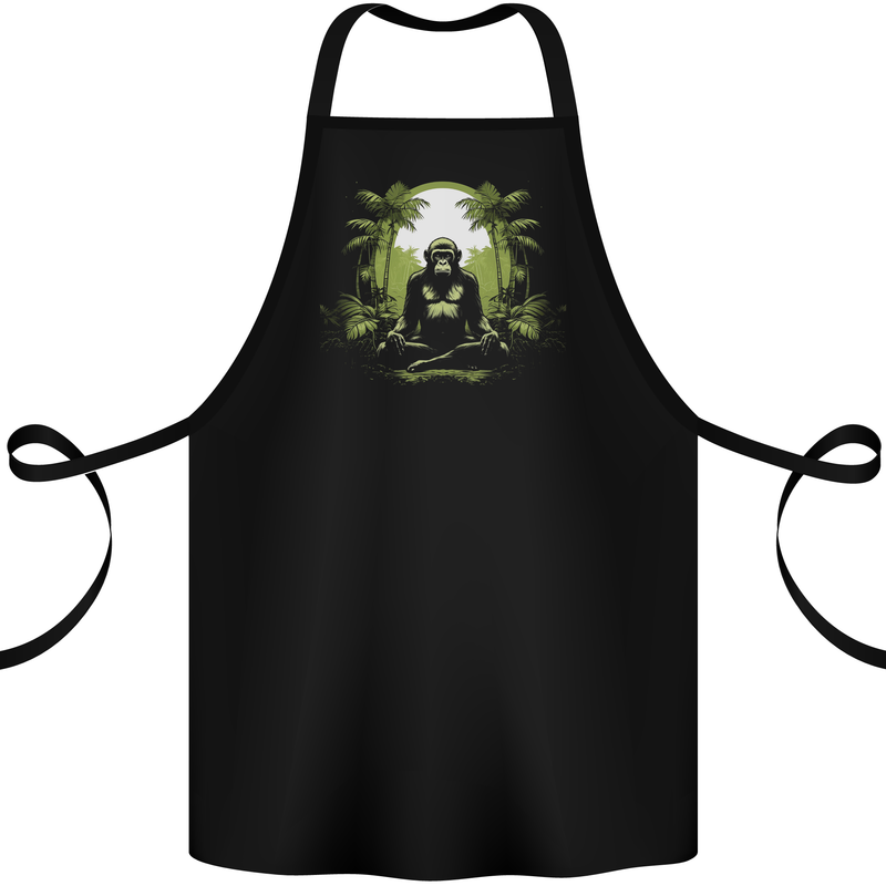 Meditating Monkey Spiritual Yoga Cotton Apron 100% Organic Black