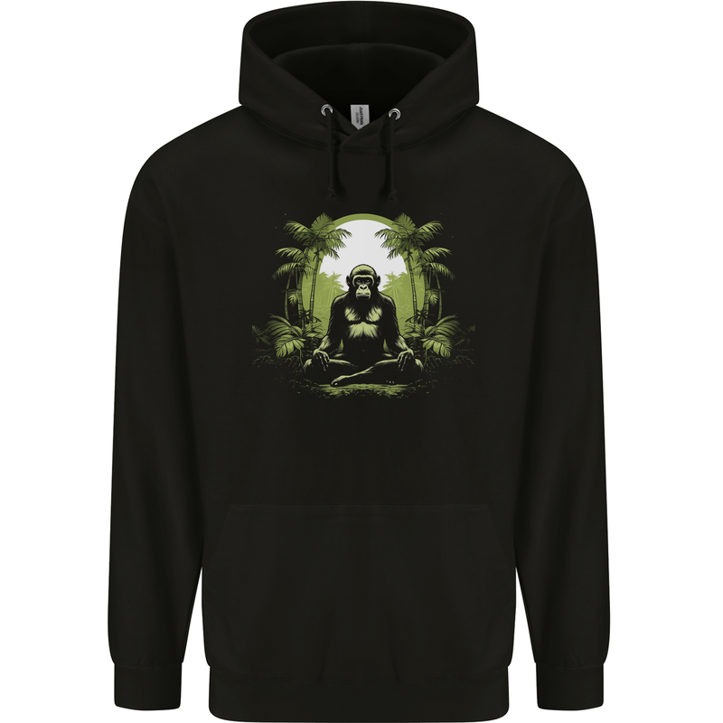 Meditating Monkey Spiritual Yoga Mens 80% Cotton Hoodie Black