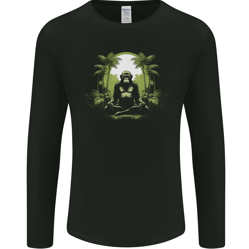 Meditating Monkey Spiritual Yoga Mens Long Sleeve T-Shirt Black
