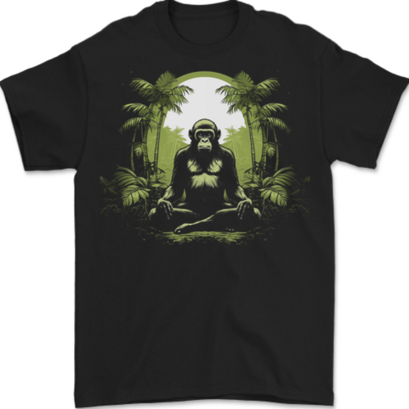 Meditating Monkey Spiritual Yoga Mens T-Shirt 100% Cotton BLACK