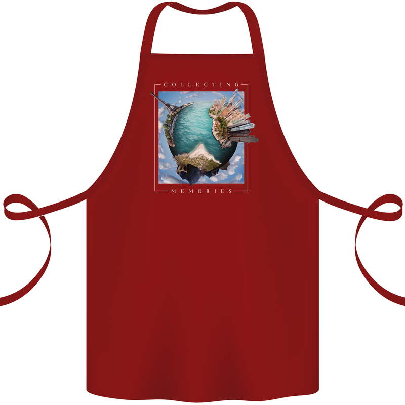 Memories World Travel Traveller Travelling Map Cotton Apron 100% Organic Maroon