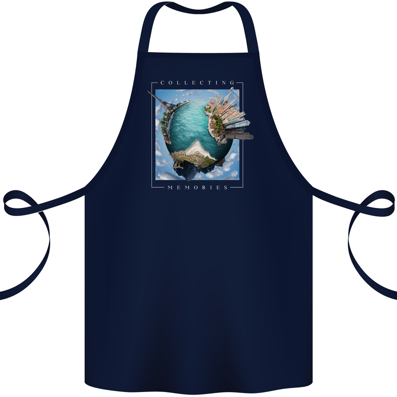 Memories World Travel Traveller Travelling Map Cotton Apron 100% Organic Navy Blue