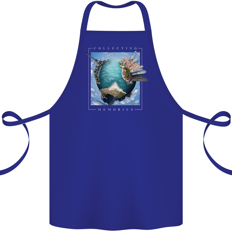 Memories World Travel Traveller Travelling Map Cotton Apron 100% Organic Royal Blue