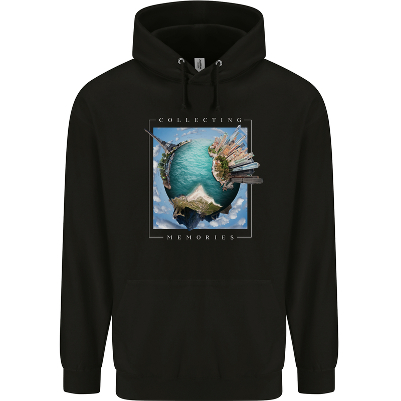 Memories World Travel Traveller Travelling Map Mens 80% Cotton Hoodie Black
