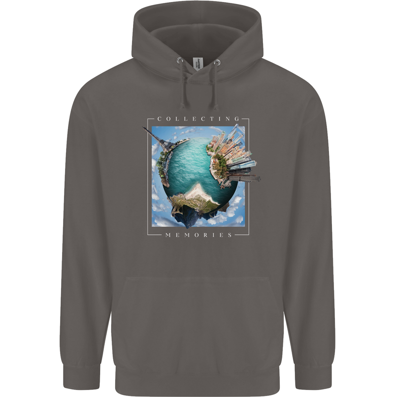 Memories World Travel Traveller Travelling Map Mens 80% Cotton Hoodie Charcoal