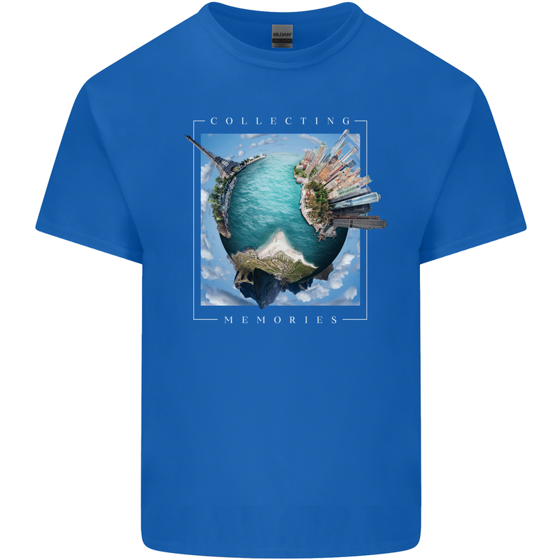 Memories World Travel Traveller Travelling Map Mens Cotton T-Shirt Tee Top Royal Blue