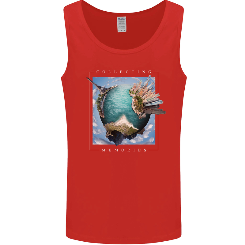 Memories World Travel Traveller Travelling Map Mens Vest Tank Top Red